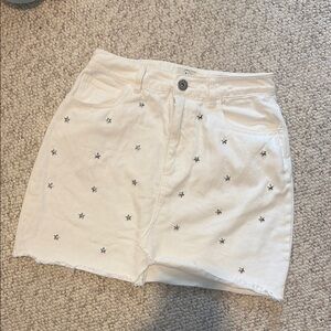 Cotton On White Denim Skirt with Stars - A-line mini